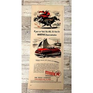 1950 Marfak Chassis Lubrication Bull Matador Car Sail Vintage Print Ad Black Red